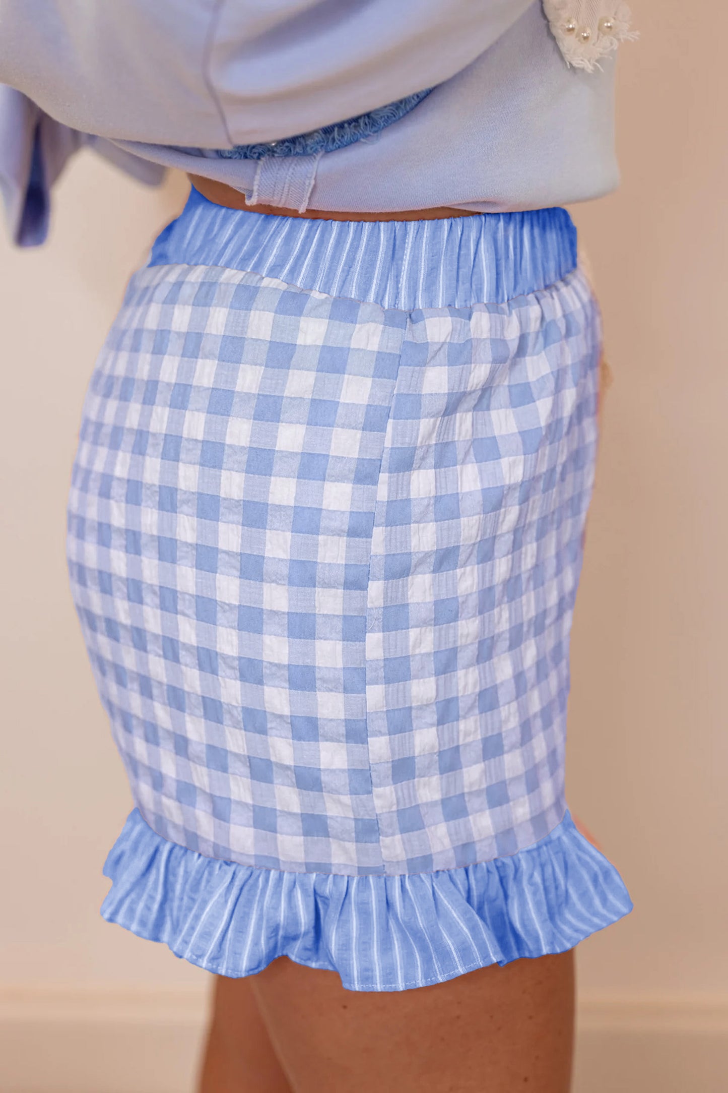 Gingham Ruffle Lace Tie Shorts