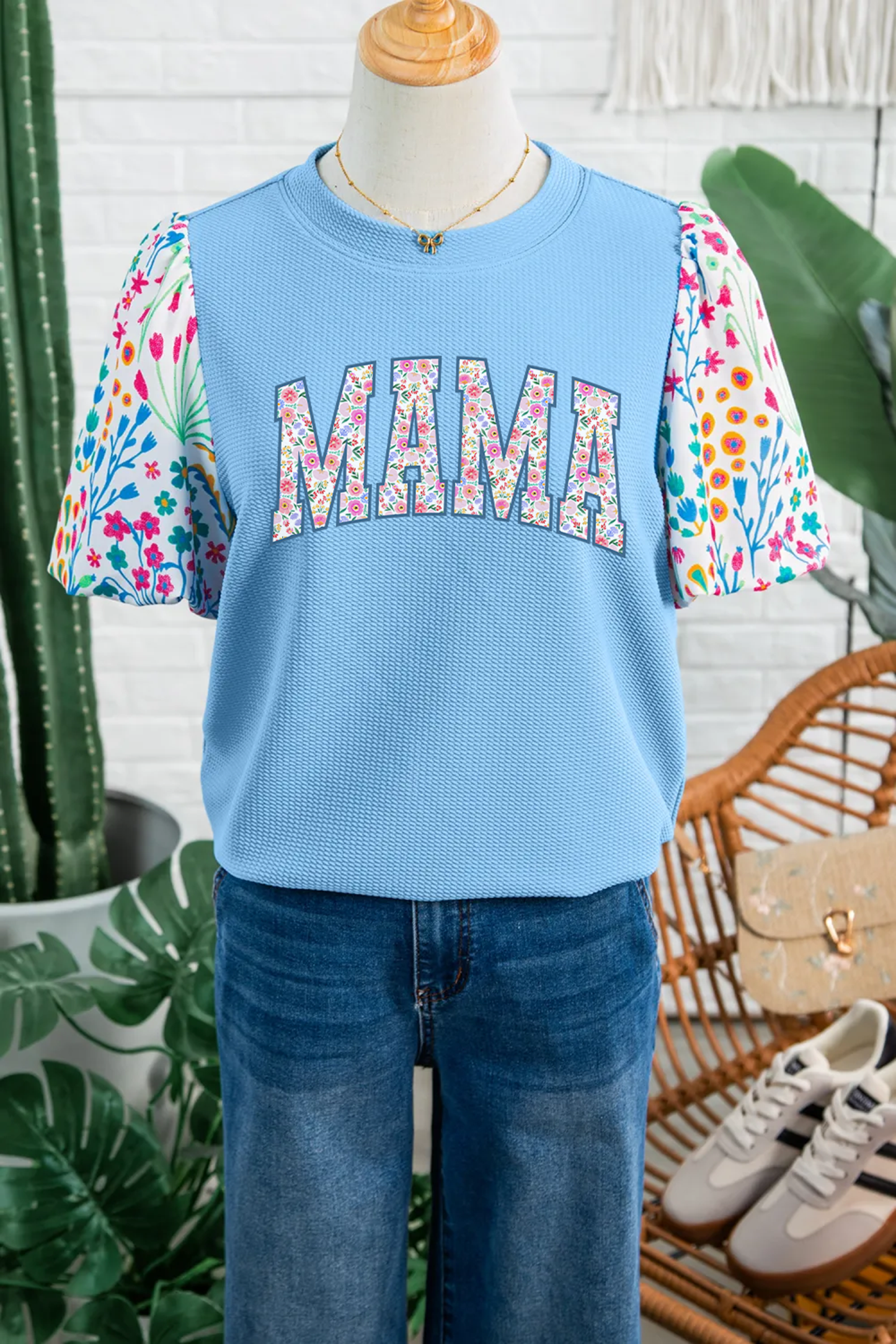 Mama Graphic Textured Knit Top