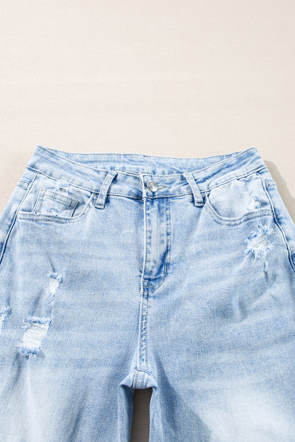 Light Wash Distressed Straight Jeans