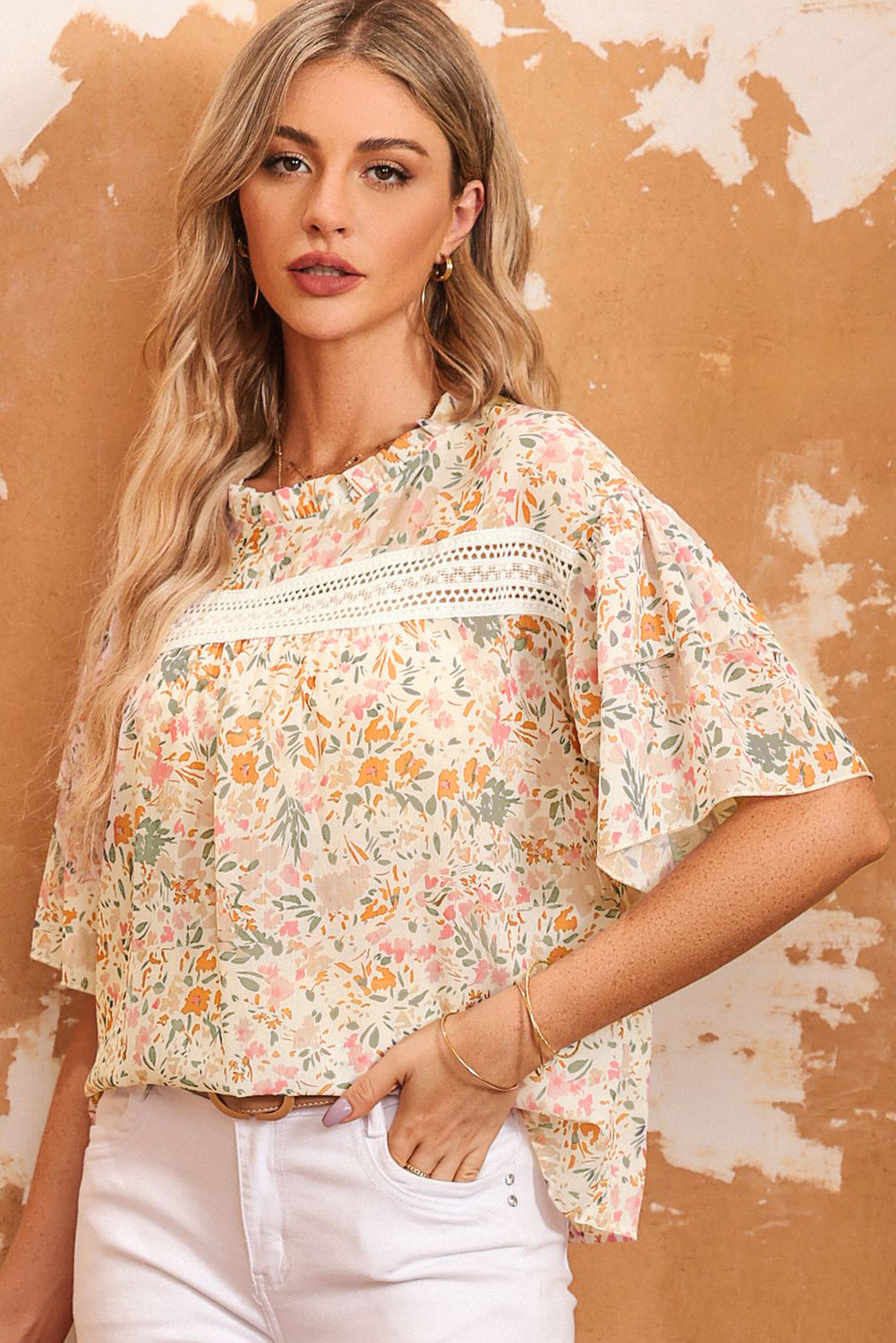 Multicolor Ruffle Sleeves Blouse