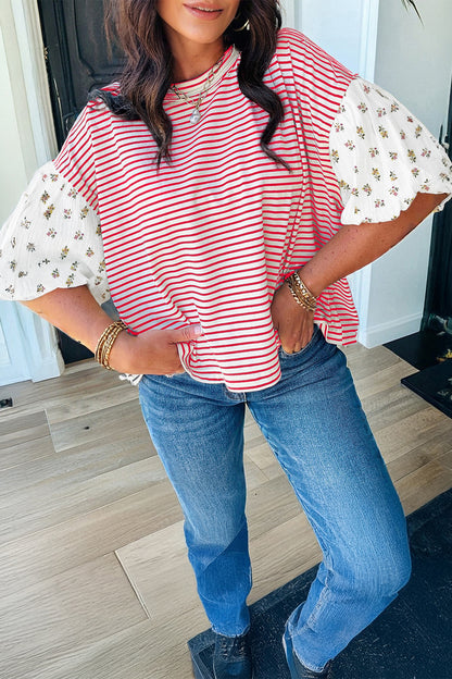 Floral Puff Sleeve Patchwork Top