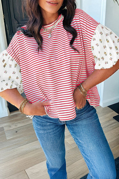 Floral Puff Sleeve Patchwork Top