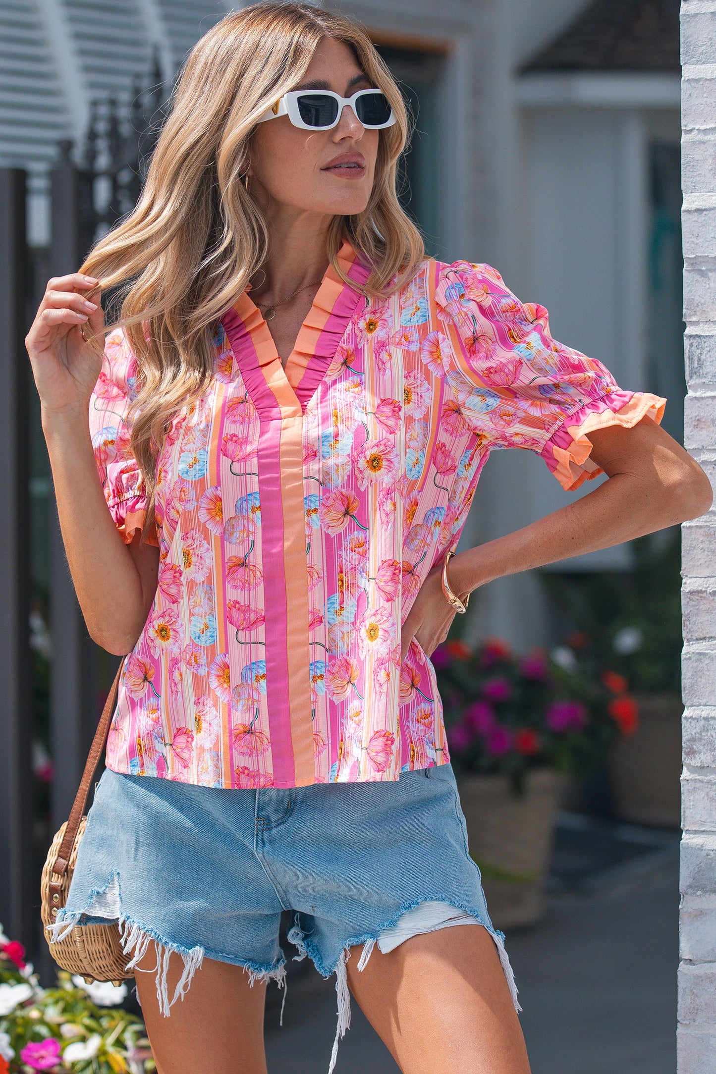 Pink Poppy Flower Blouse