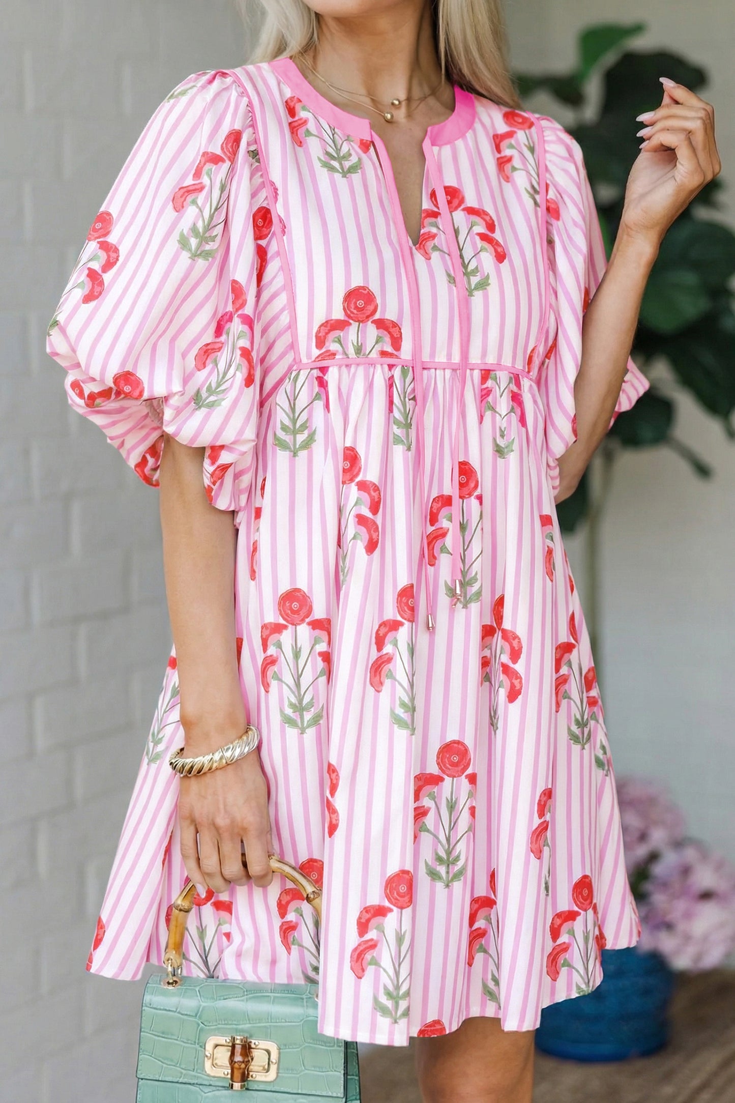 Pink Floral Striped Dress