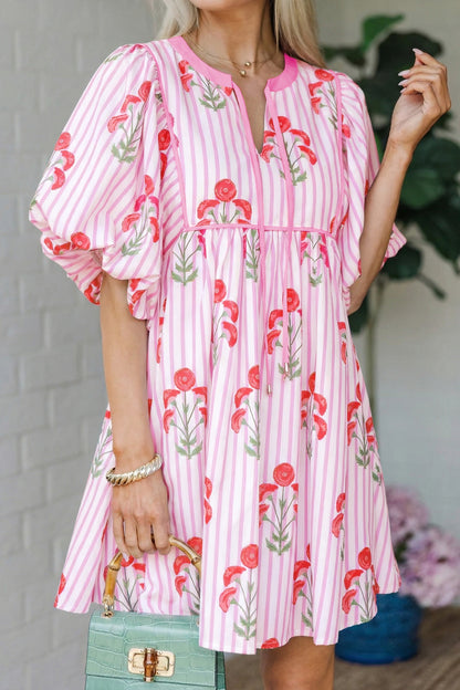 Pink Floral Striped Dress