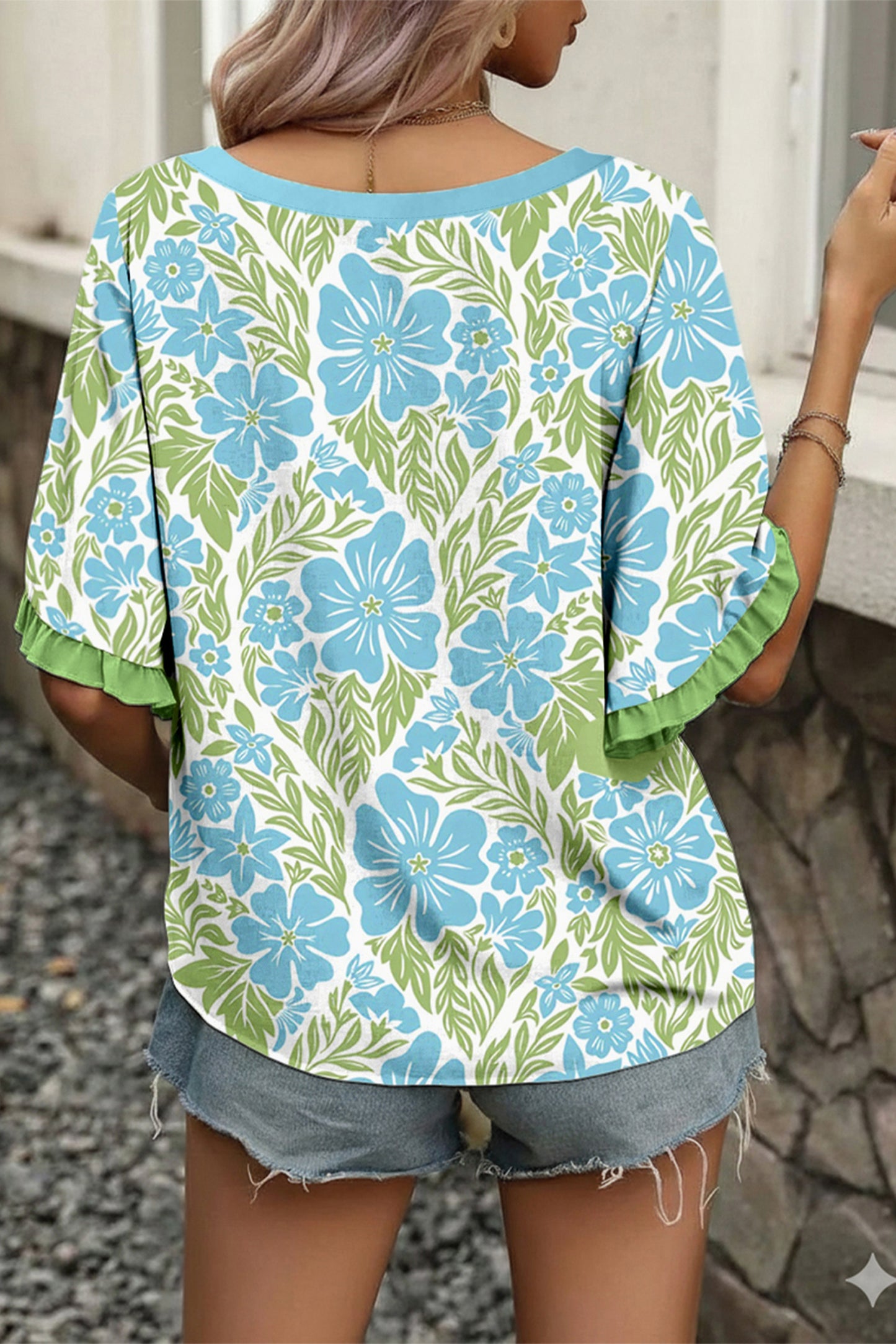 Floral Print Ruffled Sleeve Blouse