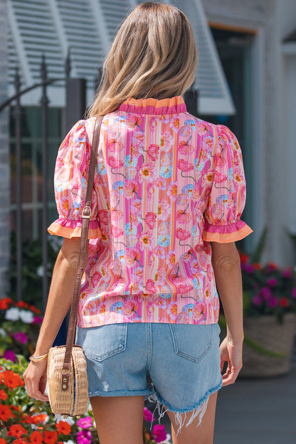 Pink Poppy Flower Blouse