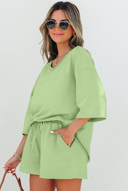 V Neck Half Sleeve Tee and Shorts Set