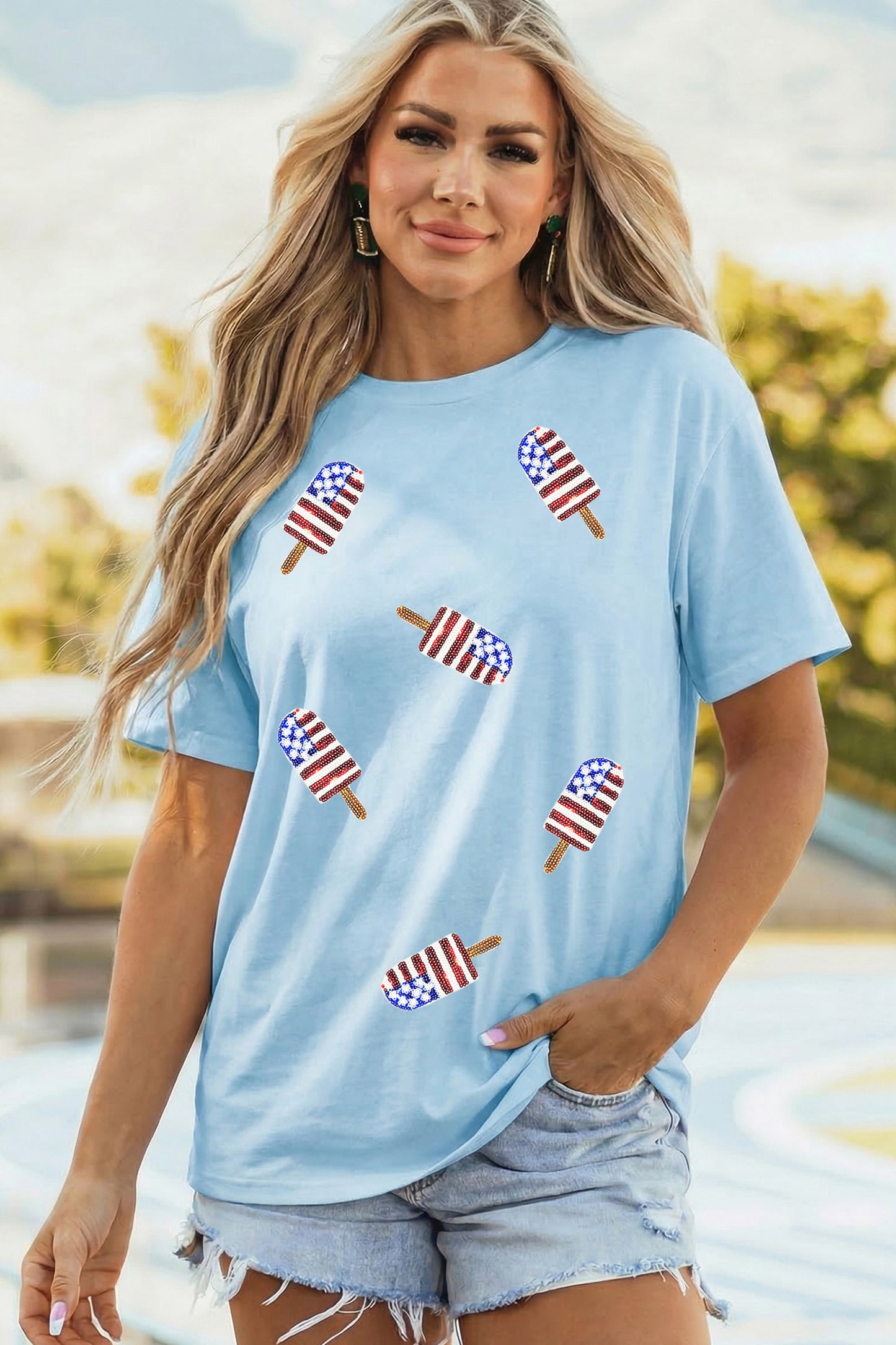 Blue Patriotic Sequin T-Shirt