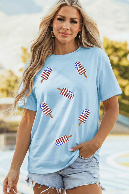 Blue Patriotic Sequin T-Shirt