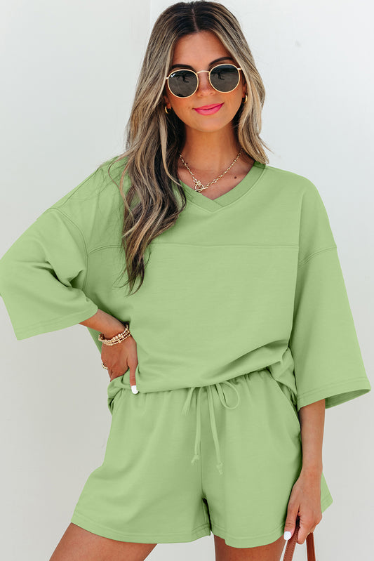 V Neck Half Sleeve Tee and Shorts Set