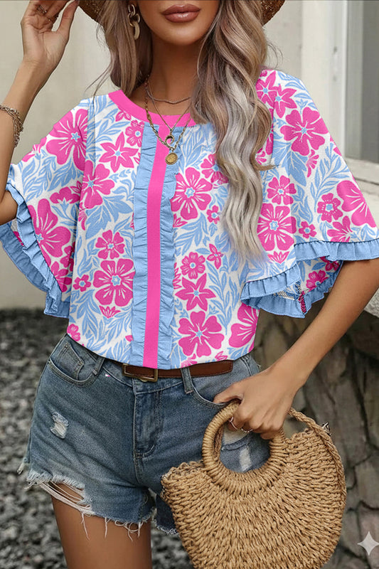 Floral Print Ruffled Sleeve Blouse