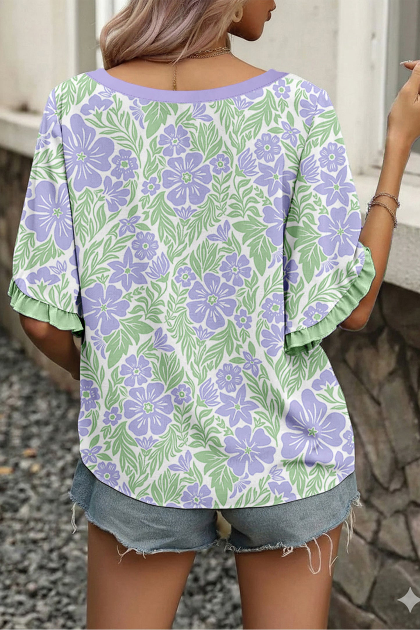 Floral Print Ruffled Sleeve Blouse