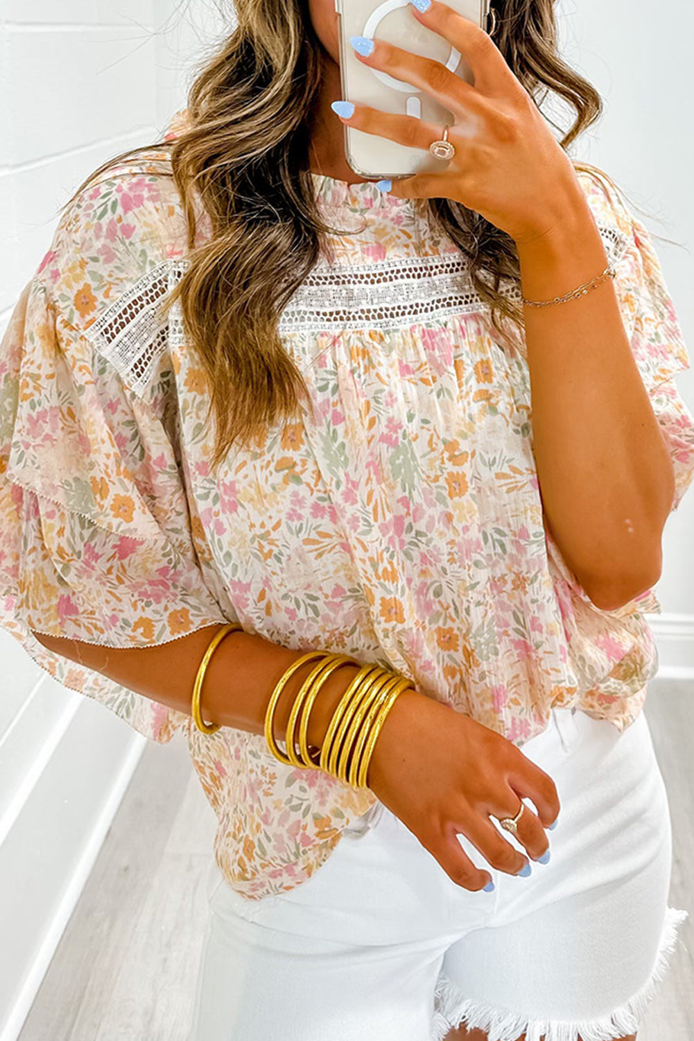 Multicolor Ruffle Sleeves Blouse