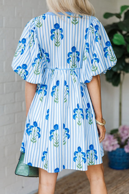 Pink Floral Striped Dress