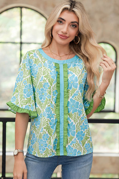 Floral Print Ruffled Sleeve Blouse