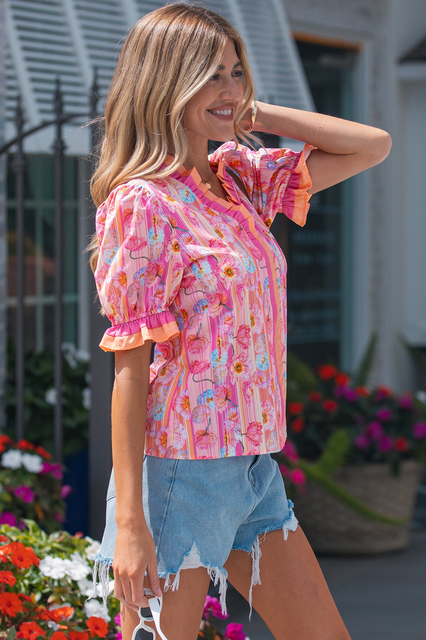 Pink Poppy Flower Blouse