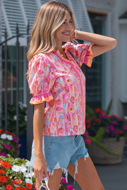 Pink Poppy Flower Blouse