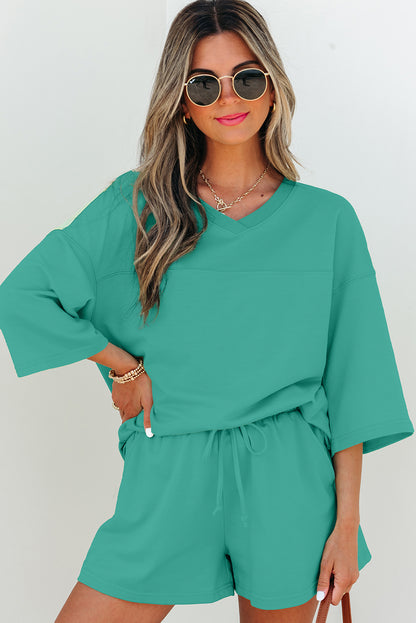 V Neck Half Sleeve Tee and Shorts Set