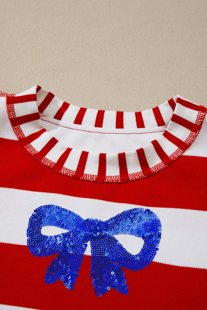 Stripe Sequin Bow Patriotic Top