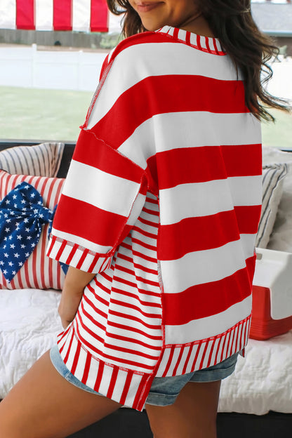 Stripe Sequin Bow Patriotic Top