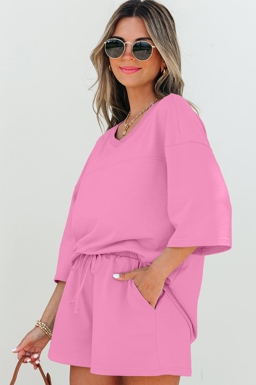 V Neck Half Sleeve Tee and Shorts Set