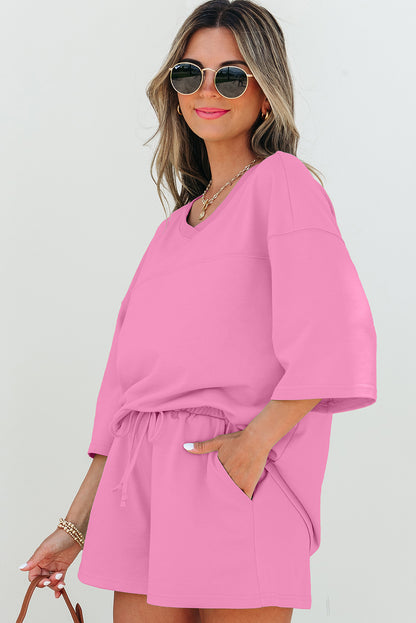 V Neck Half Sleeve Tee and Shorts Set