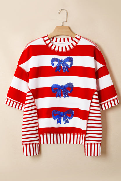 Stripe Sequin Bow Patriotic Top