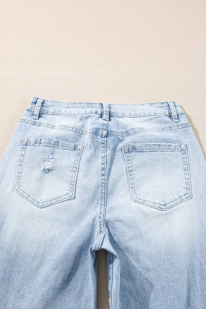 Light Wash Distressed Straight Jeans