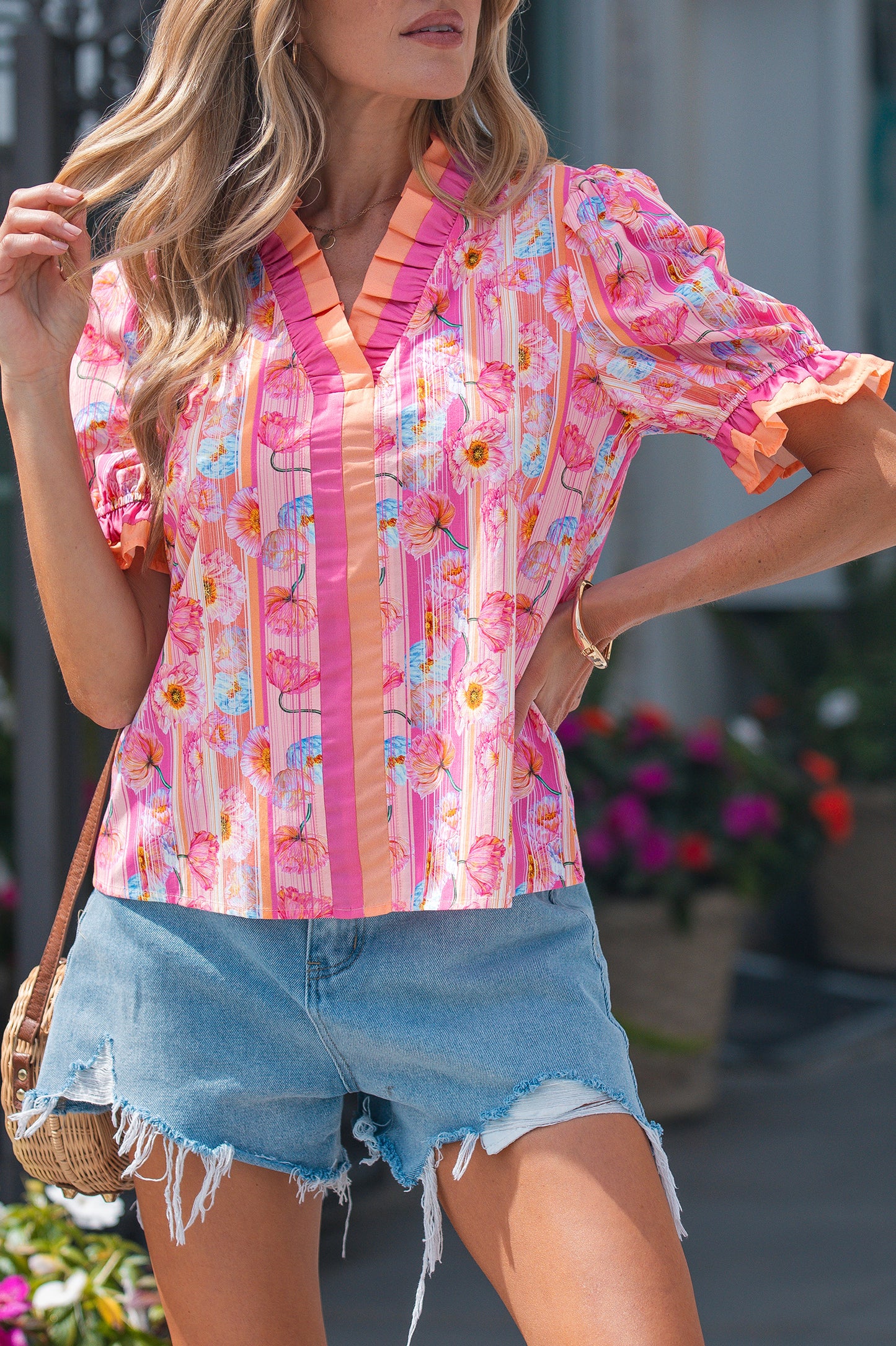 Pink Poppy Flower Blouse