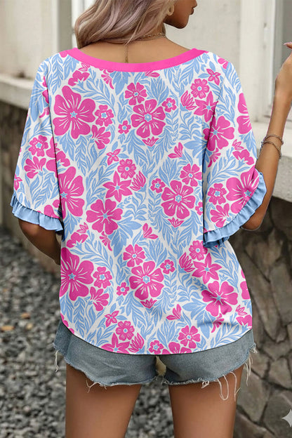 Floral Print Ruffled Sleeve Blouse