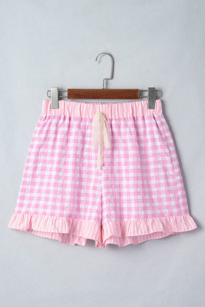 Gingham Ruffle Lace Tie Shorts