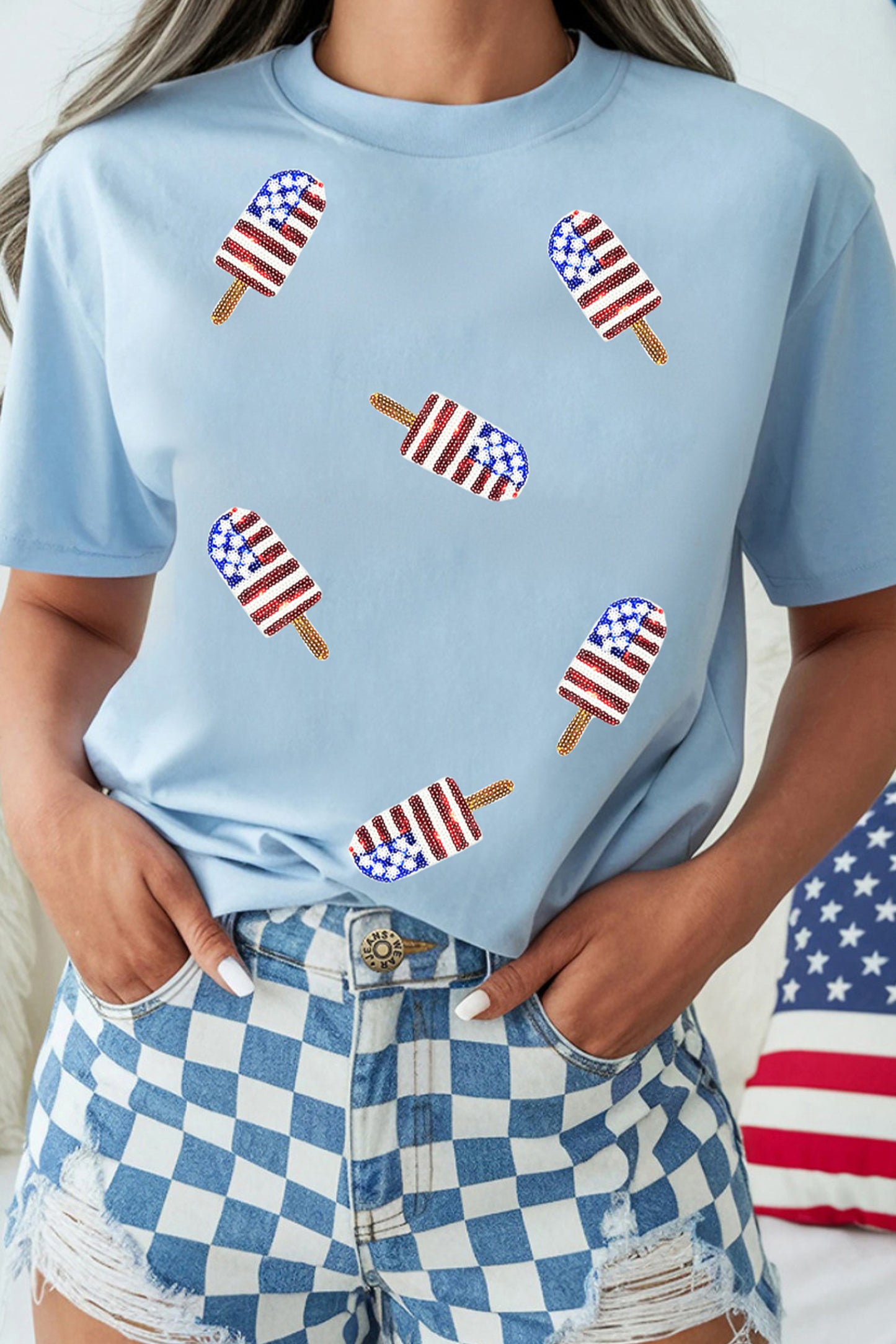 Blue Patriotic Sequin T-Shirt