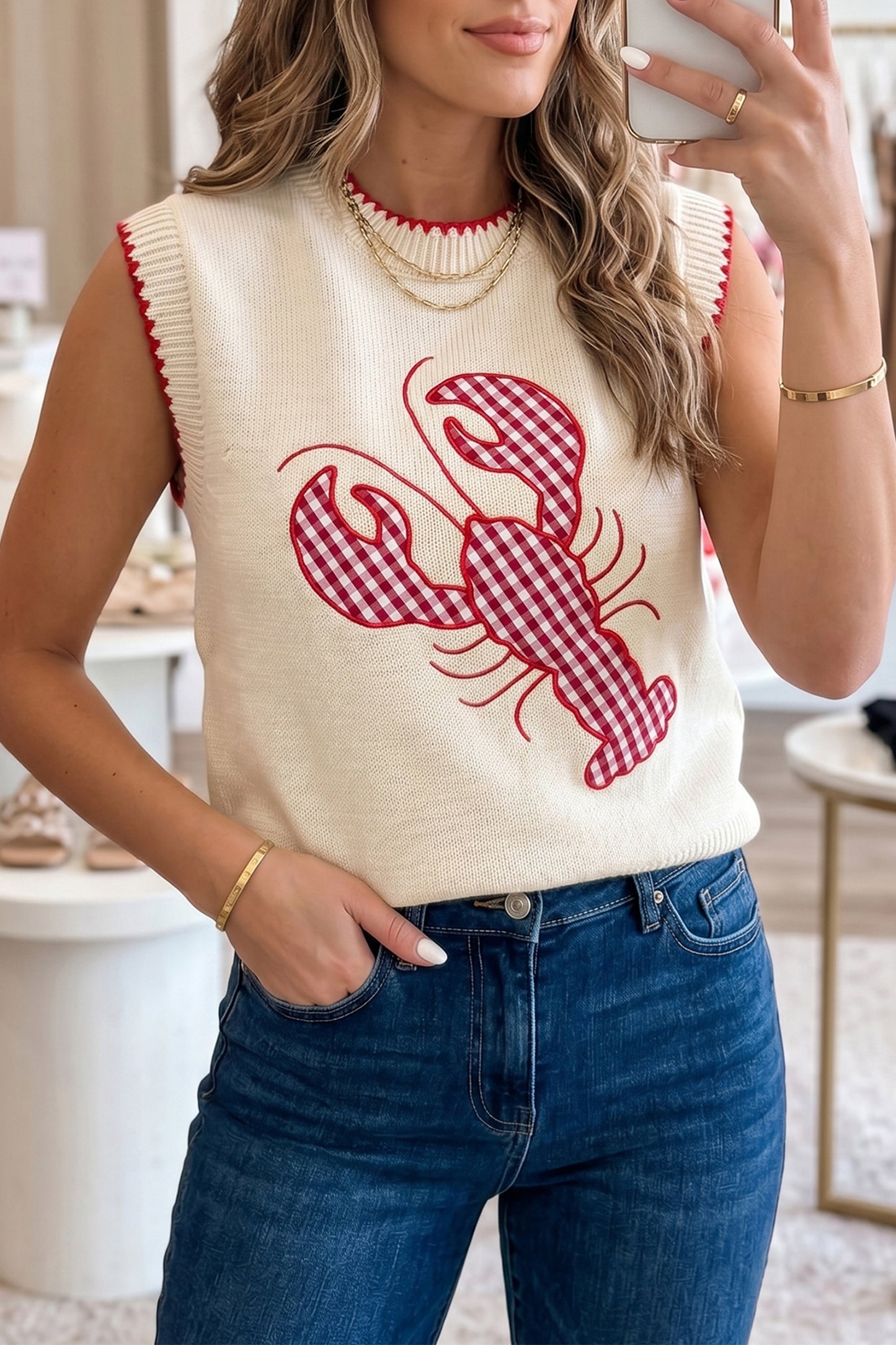 Crawfish Gingham Sweater Vest