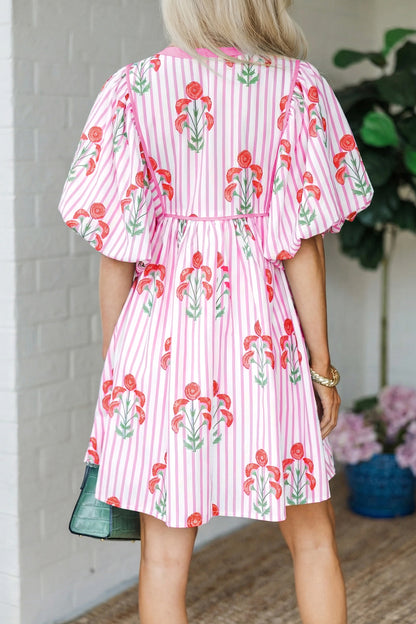 Pink Floral Striped Dress