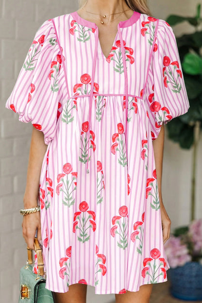 Pink Floral Striped Dress