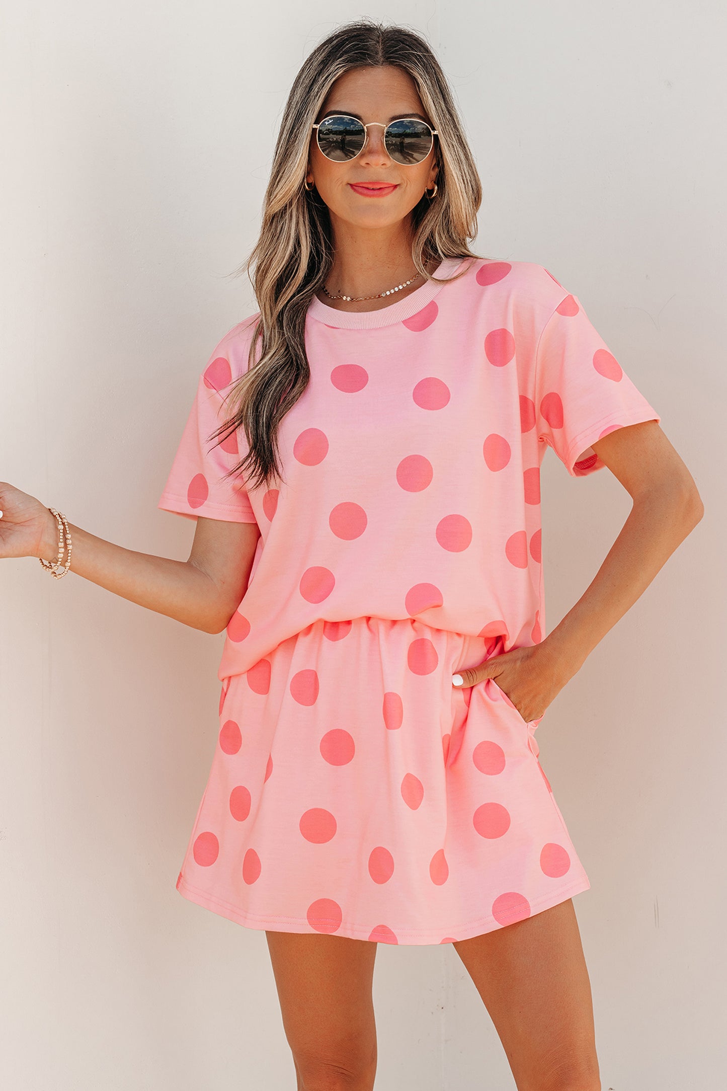 Pink Polka Dot Skort 2pcs Set