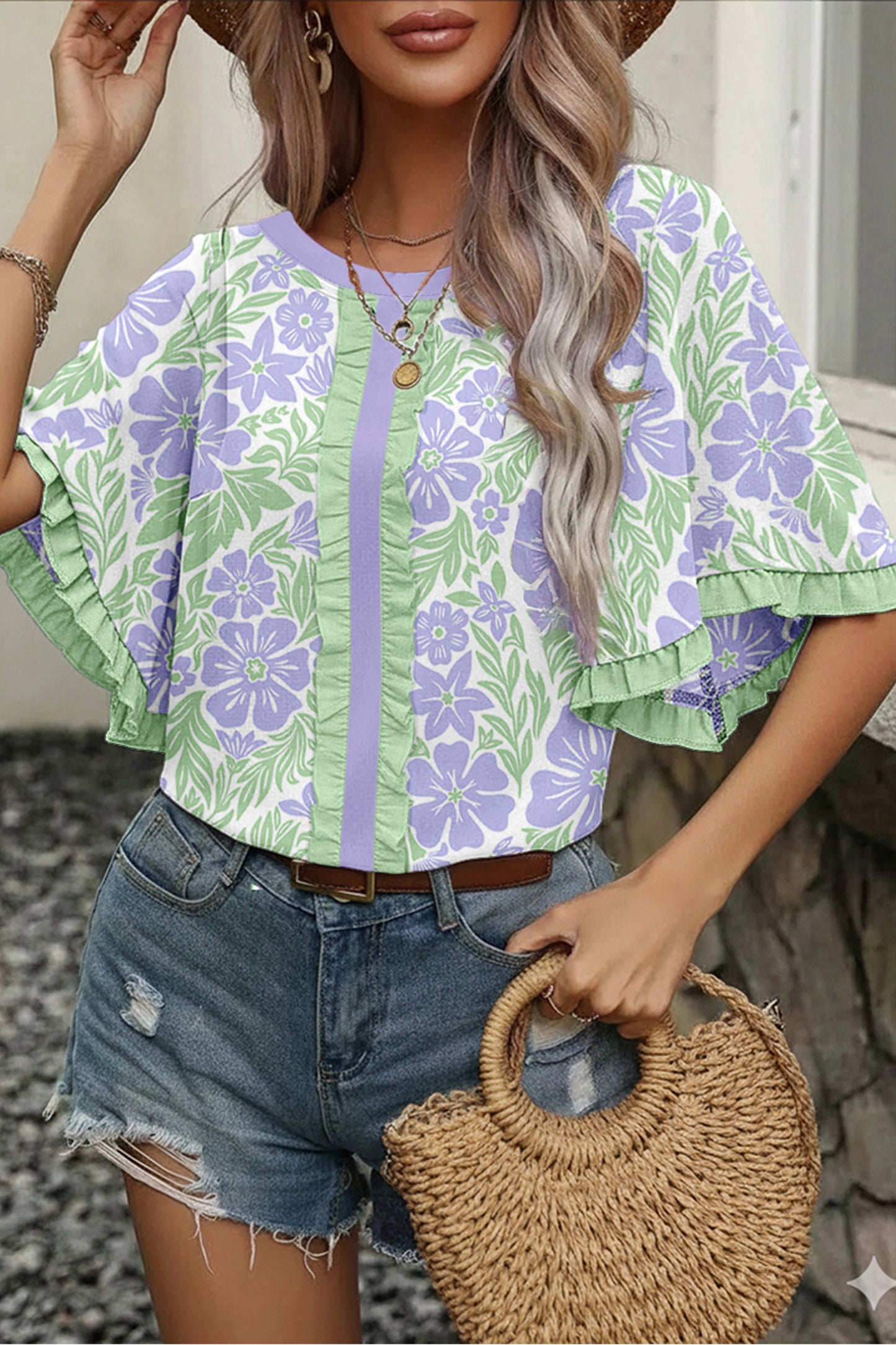 Floral Print Ruffled Sleeve Blouse