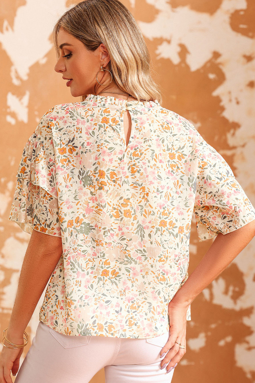 Multicolor Ruffle Sleeves Blouse