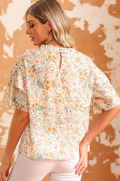 Multicolor Ruffle Sleeves Blouse