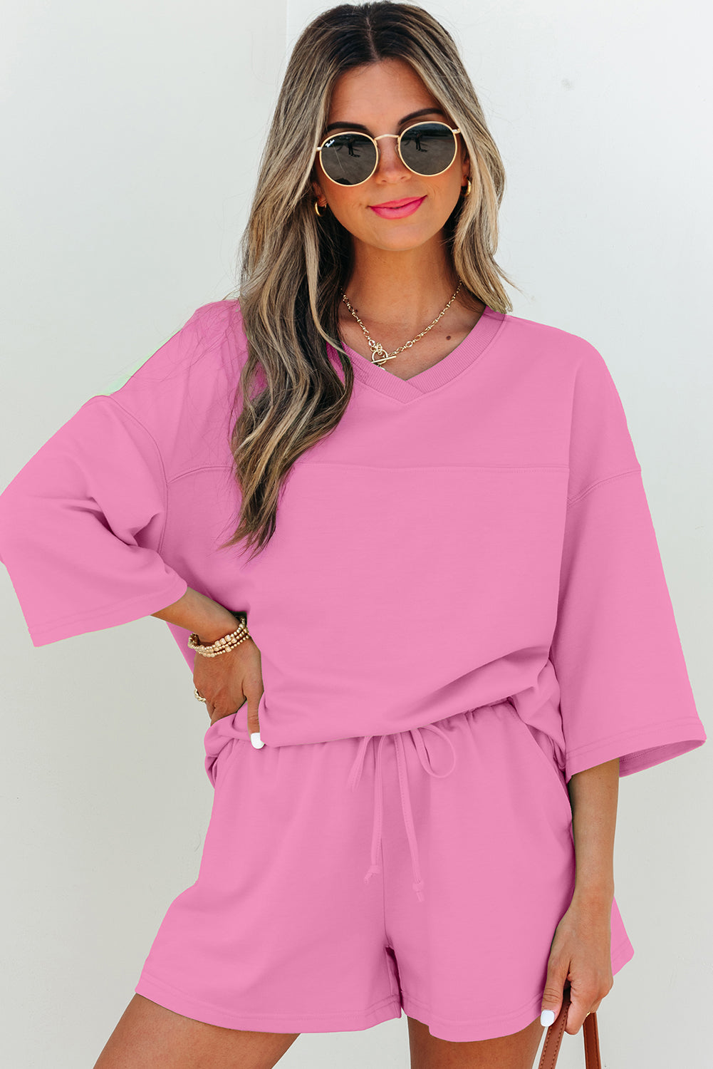 V Neck Half Sleeve Tee and Shorts Set